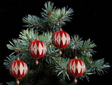 Casalanas Christbaumschmuck, Kugel mit Zierperle aus Holz, 9x9 cm, rot-weiß, Art.-Nr. 3351